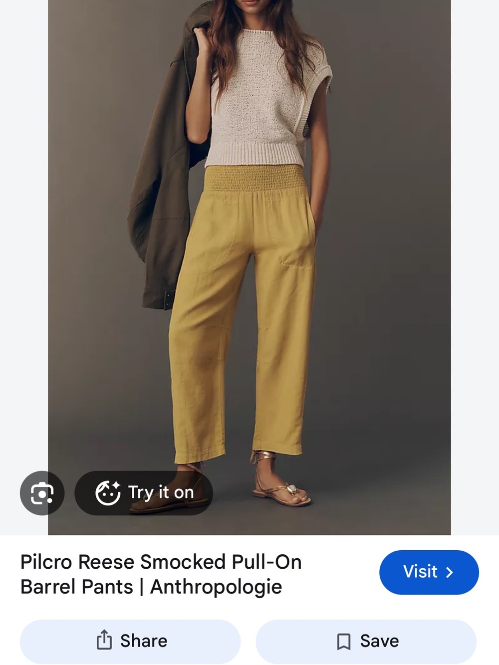 Pilcro Reese smocked pull on barrel pants